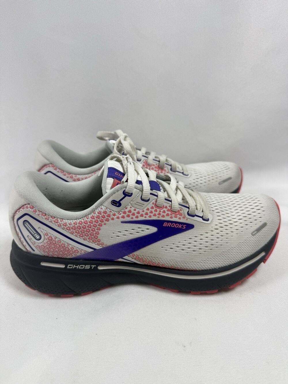Brooks Ghost 14 Women's Running Shoes White Pink Purple Size 7.5 B